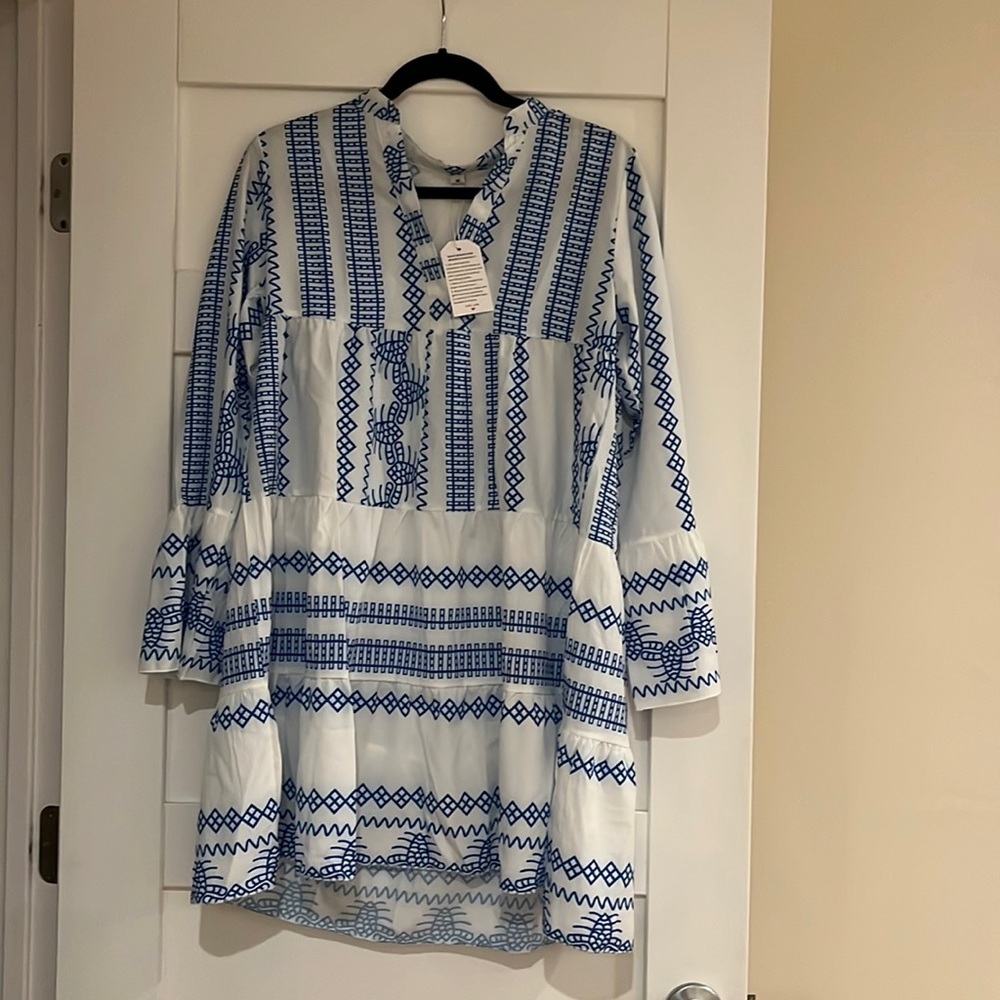 Blue and white dress